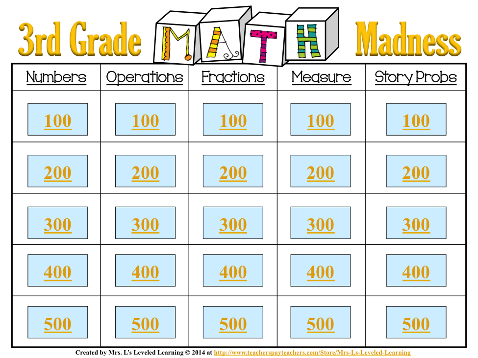 3rd Grade Math Madness Jeopardy Game cover